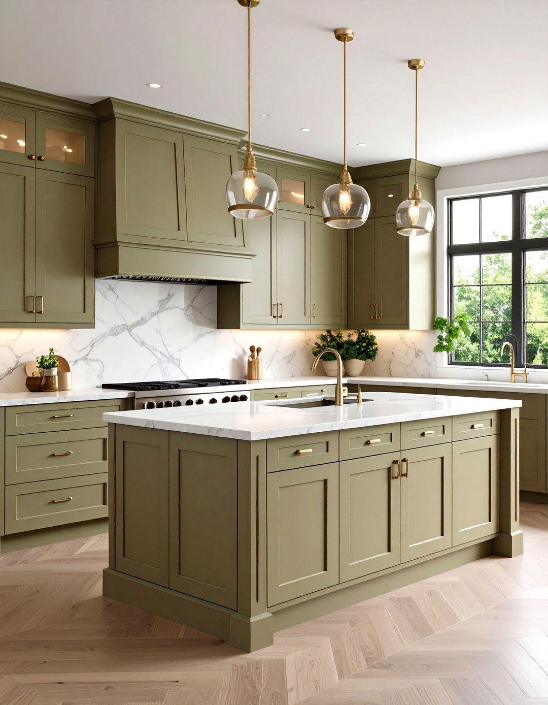 Classic Shaker Taupe Cabinets with White Marble Countertops - 20 Taupe Kitchen Cabinet Ideas