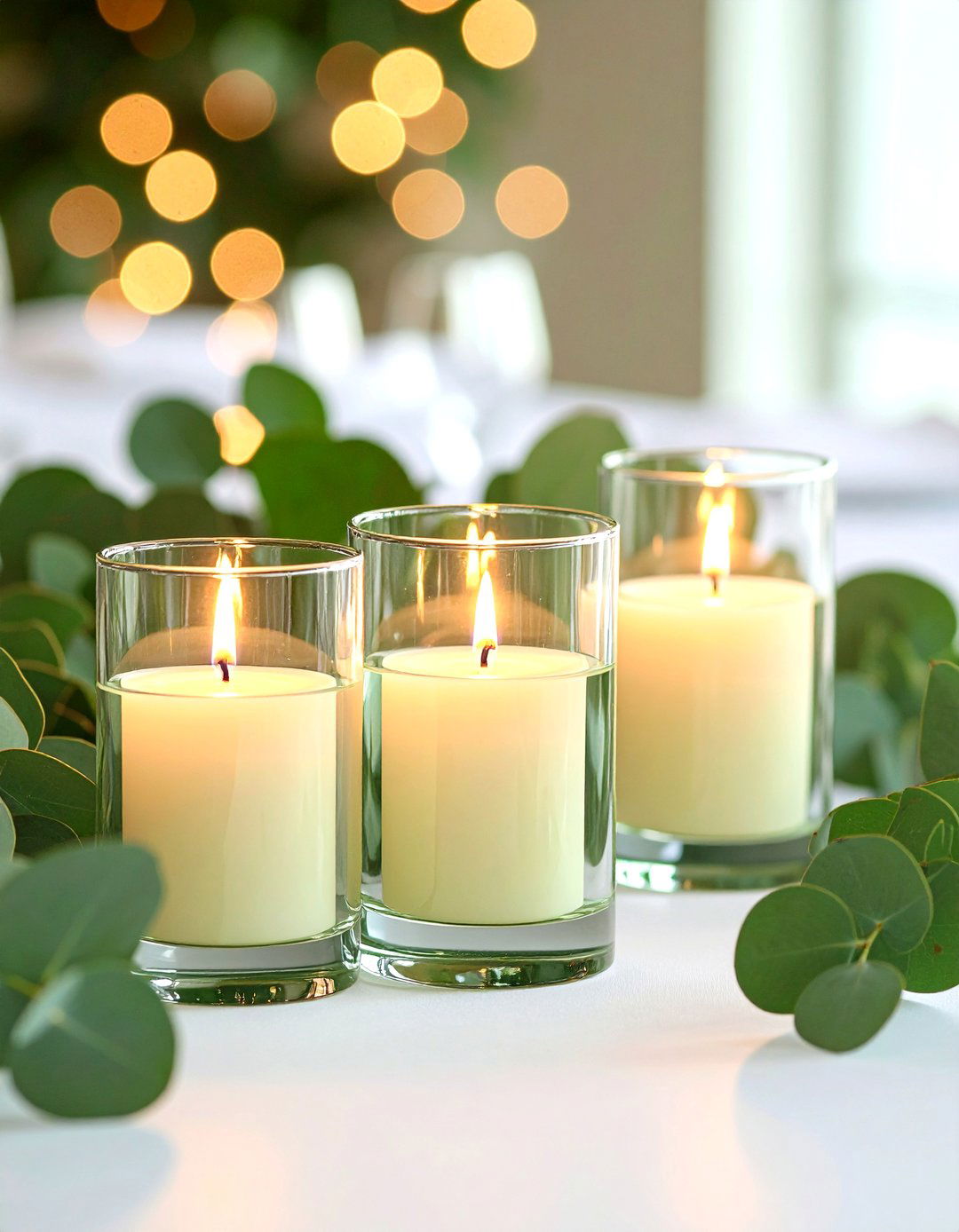 Classic Silver Dollar Eucalyptus with Floating Candles - 20 Eucalyptus Wedding Centerpieces