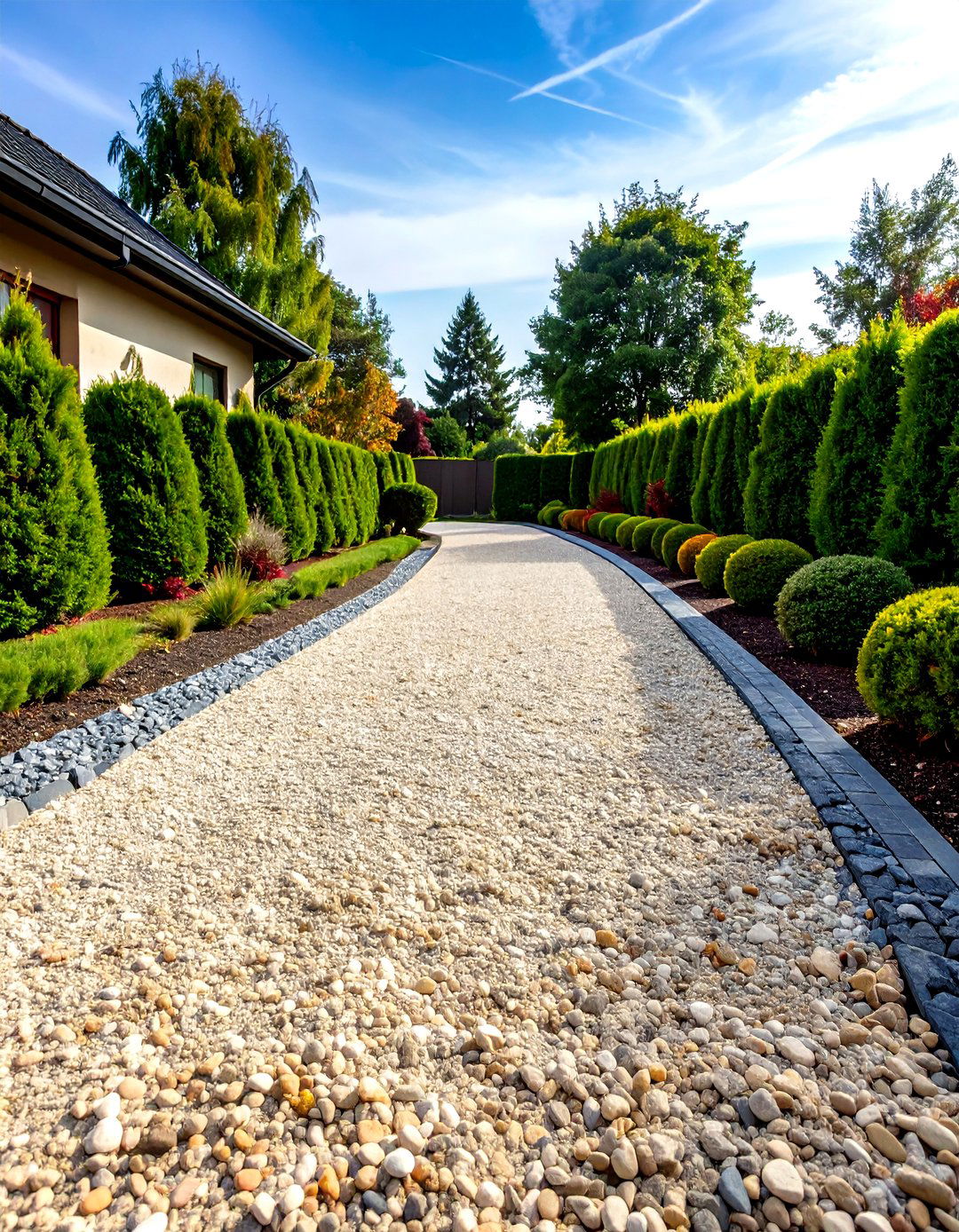 Classic Straight Gravel Driveway Structure - 20 Gravel Driveway Ideas