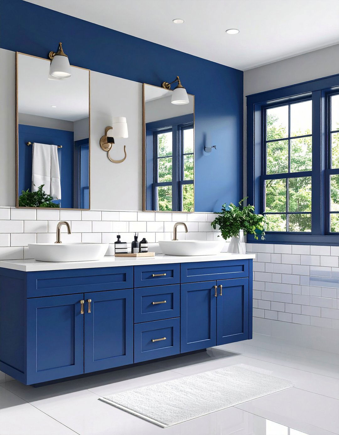 Classic Subway Tile and Navy Grout - 20 Blue and White Bathroom Ideas
