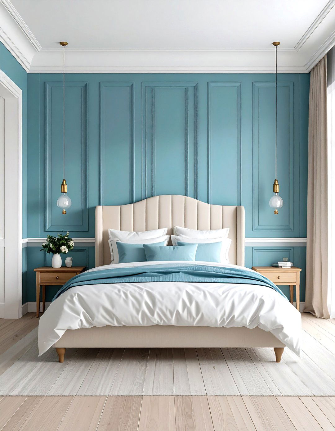 Classic Wall Paneling in Duck Egg - 20 Duck Egg Blue Bedroom Ideas