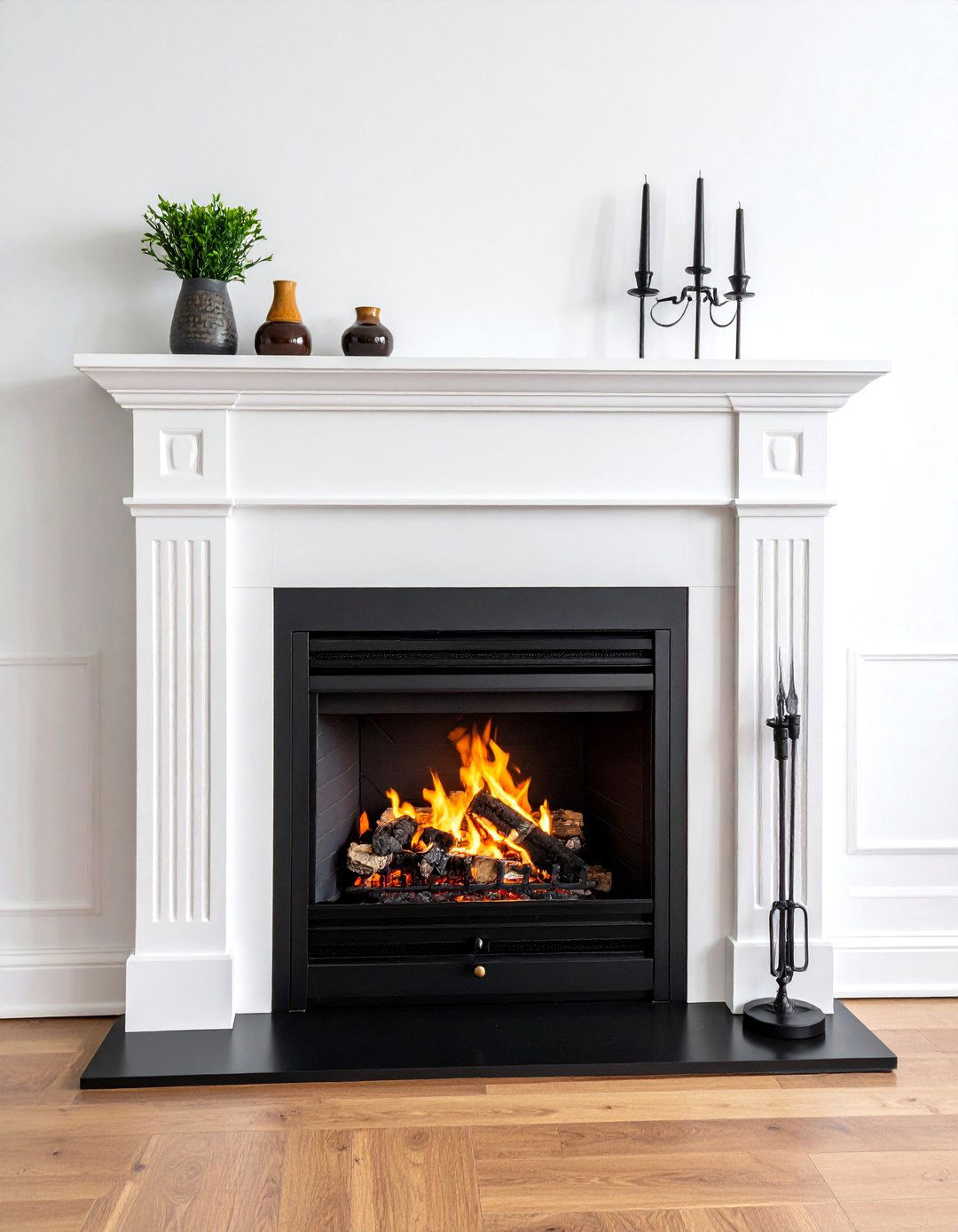 Classic White Mantel With Jet Black Insert - 20 Black and White Fireplace Ideas