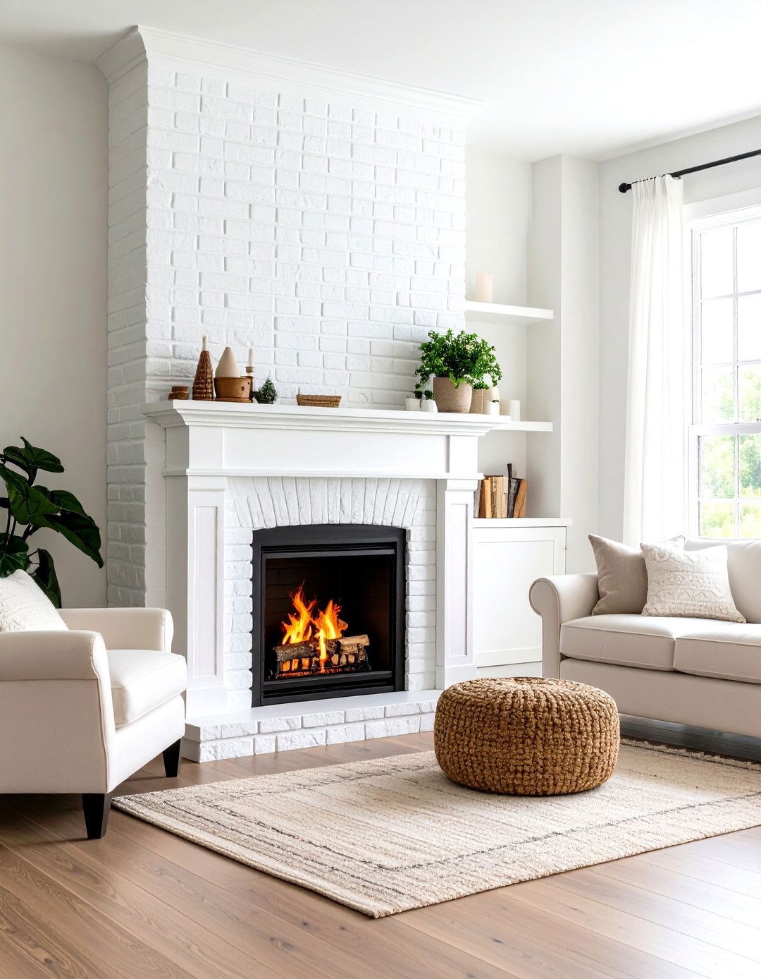 Classic White Painted Brick Fireplace - 20 Painted Brick Fireplace Ideas