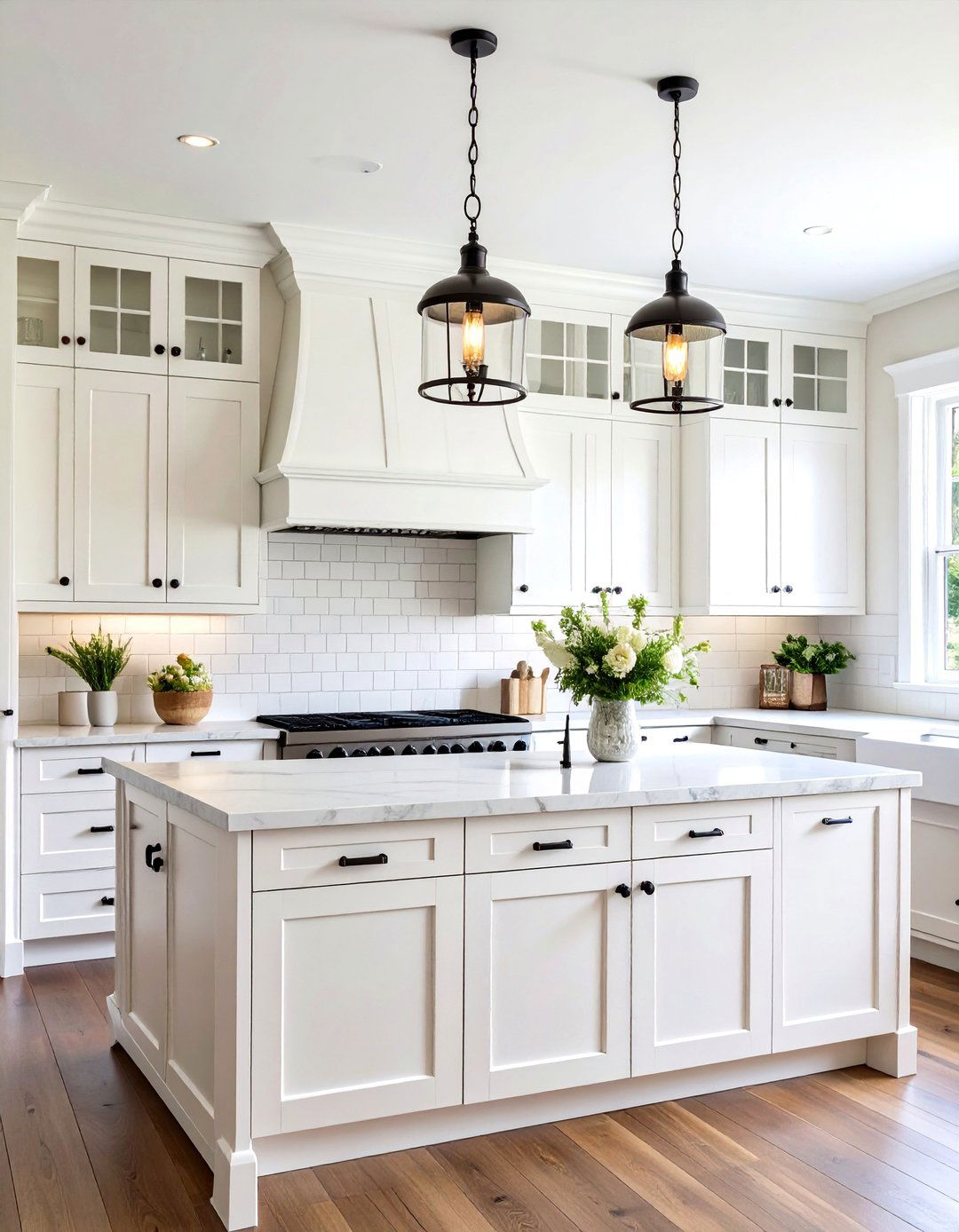 Classic White Shaker Cabinets with Matte Black Cup Pulls - 20 White Kitchen Cabinets With Black Hardware