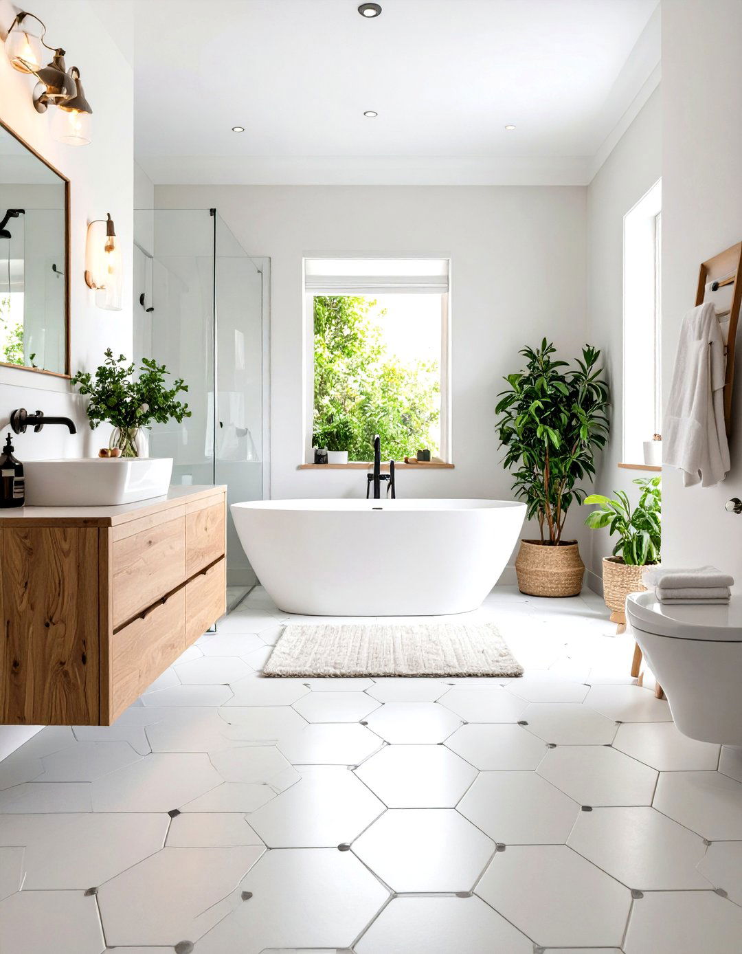 Classic White Small Hexagon Tiles with Dark Grout - 20 Hexagon Tiles Ideas for Bathrooms