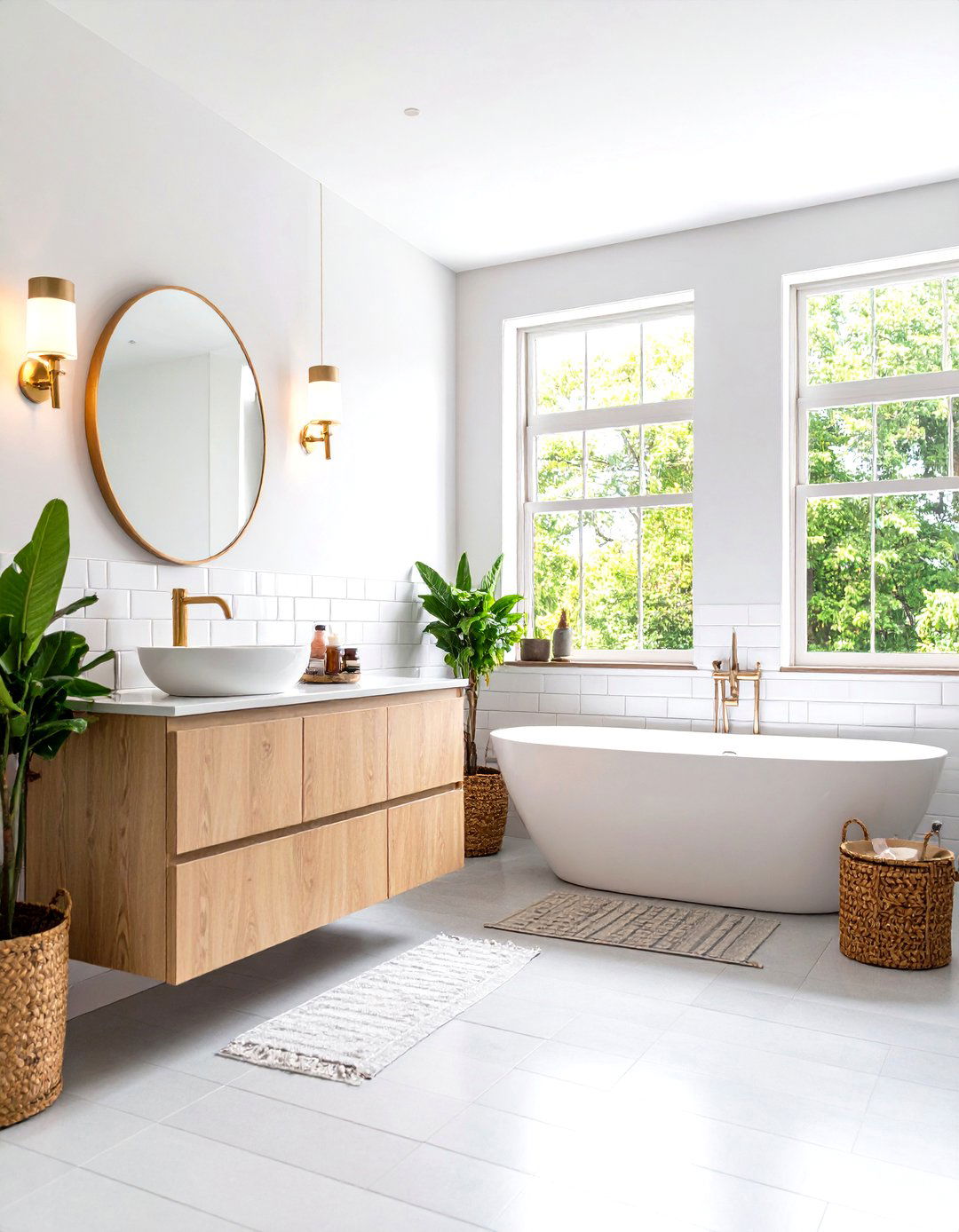 Classic White Subway Half Wall Tile Brightens Compact Bathrooms - 20 Half-wall Tile Bathroom Ideas