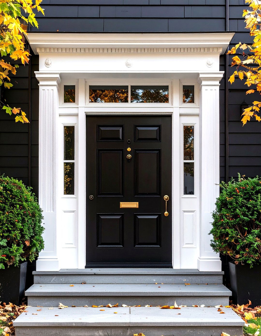 Classic White Trim with Black Door - 20 Exterior Door Trim Ideas