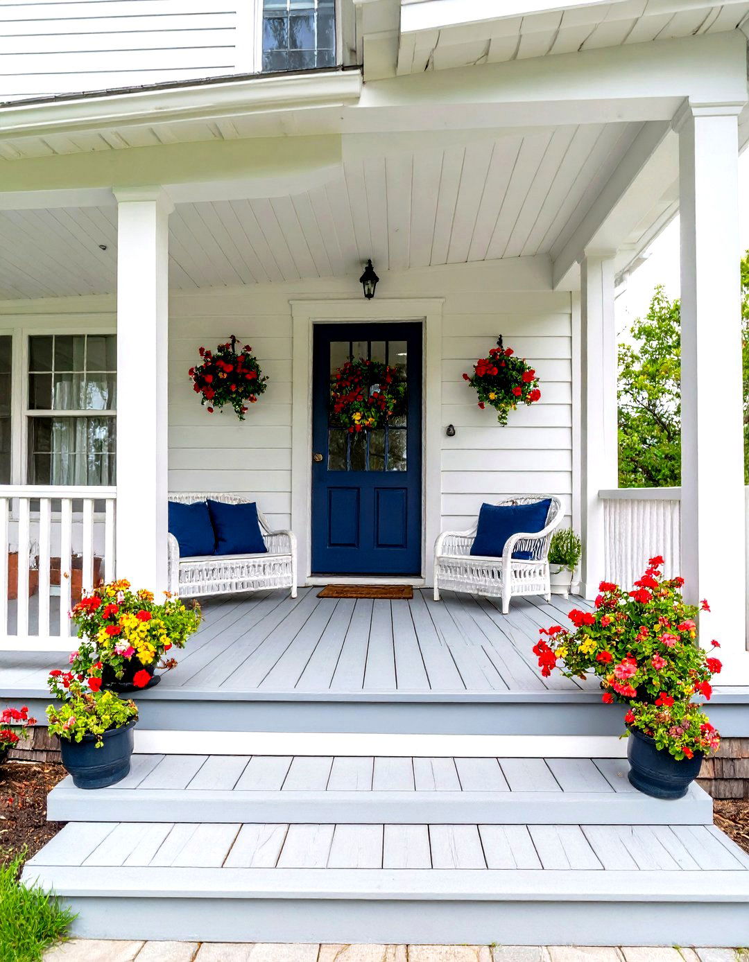 Classic White Weathered Cape Cod Front Porch - 20 Small Cape Cod Front Porch Ideas