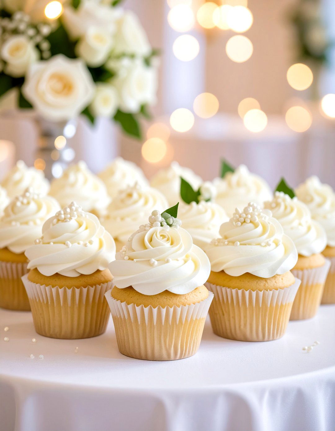 Classic White Wedding Cupcakes with Buttercream Roses - 20 Wedding Cupcake Ideas