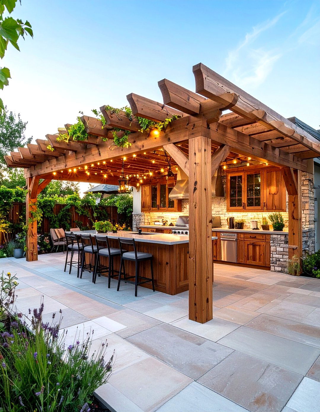 Classic Wood Pergola Outdoor Kitchen Roof - 20 Outdoor Kitchen Roof Ideas