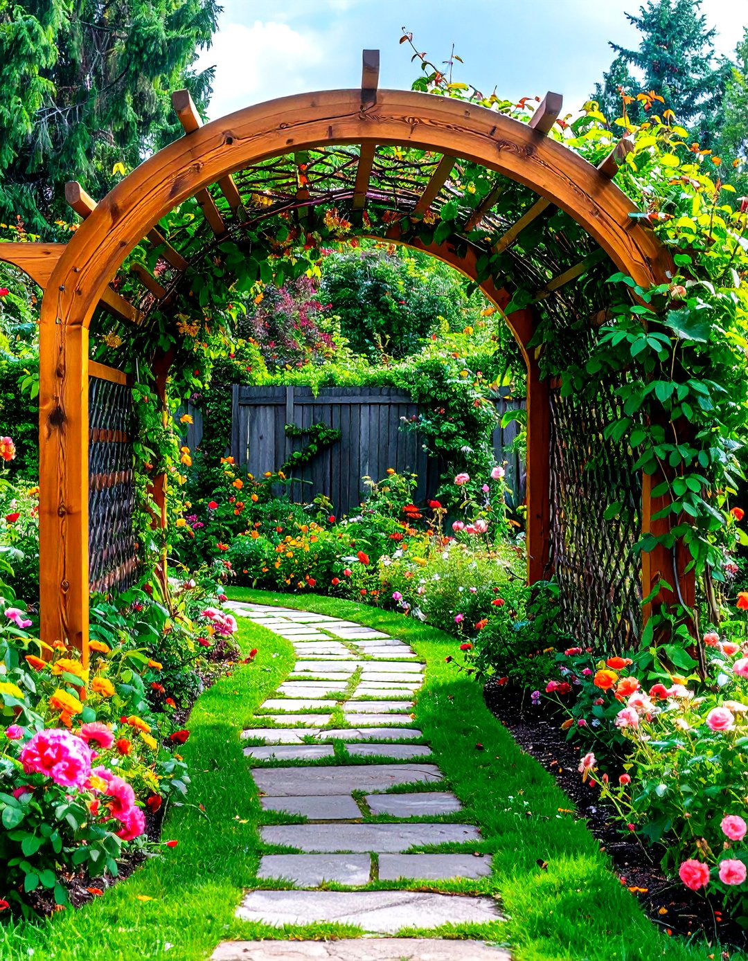 Classic Wooden Garden Arch for Cottage Charm - 20 Garden Arch Ideas