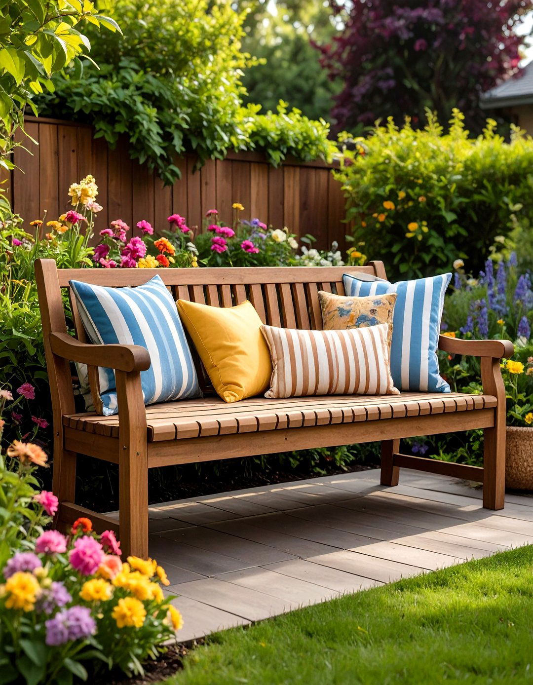 Classic Wooden Slat Front Porch Bench - 20 Front Porch Bench Ideas