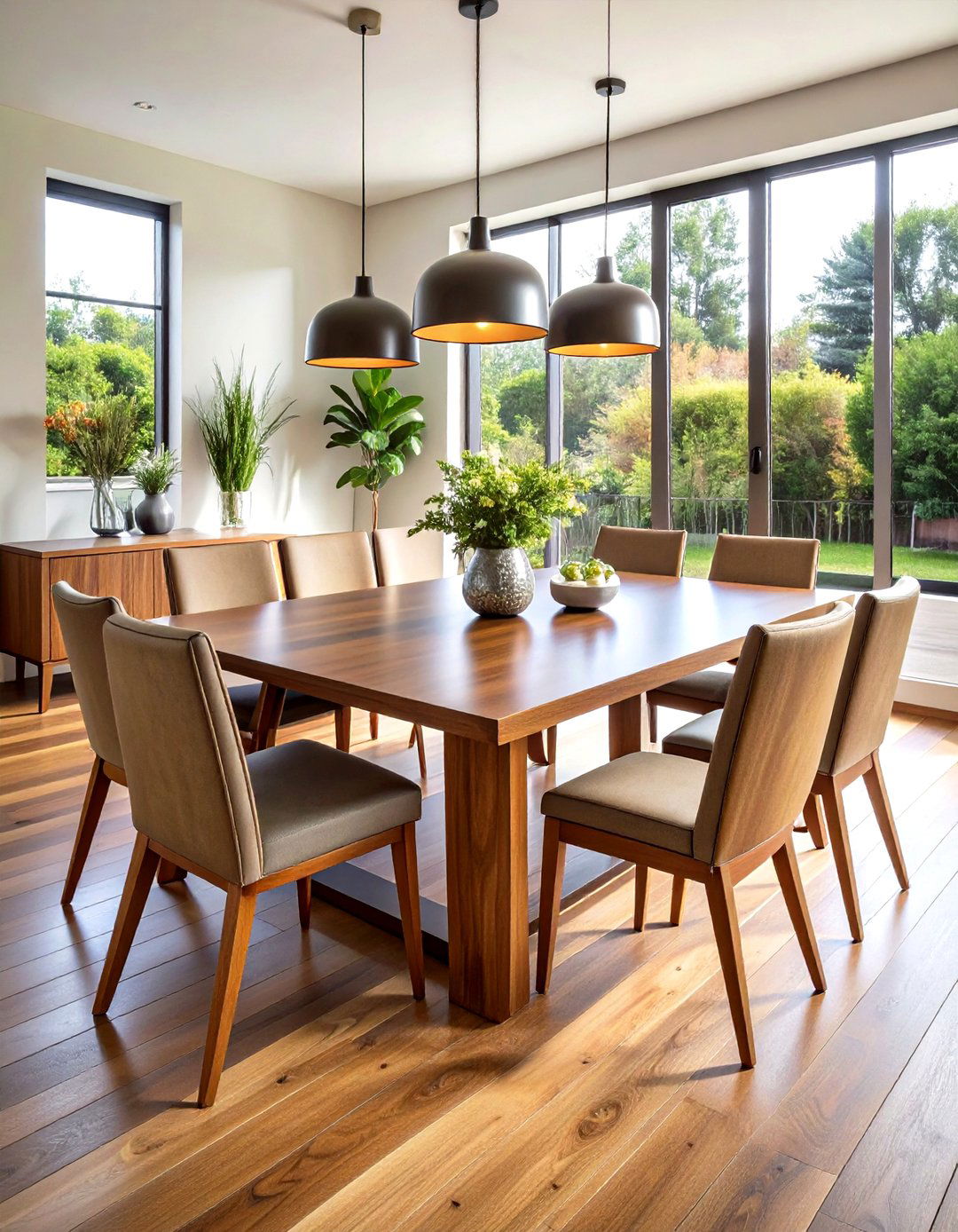 Classic Wooden Transitional Dining Table with Contemporary Details - 20 Transitional Dining Room Ideas