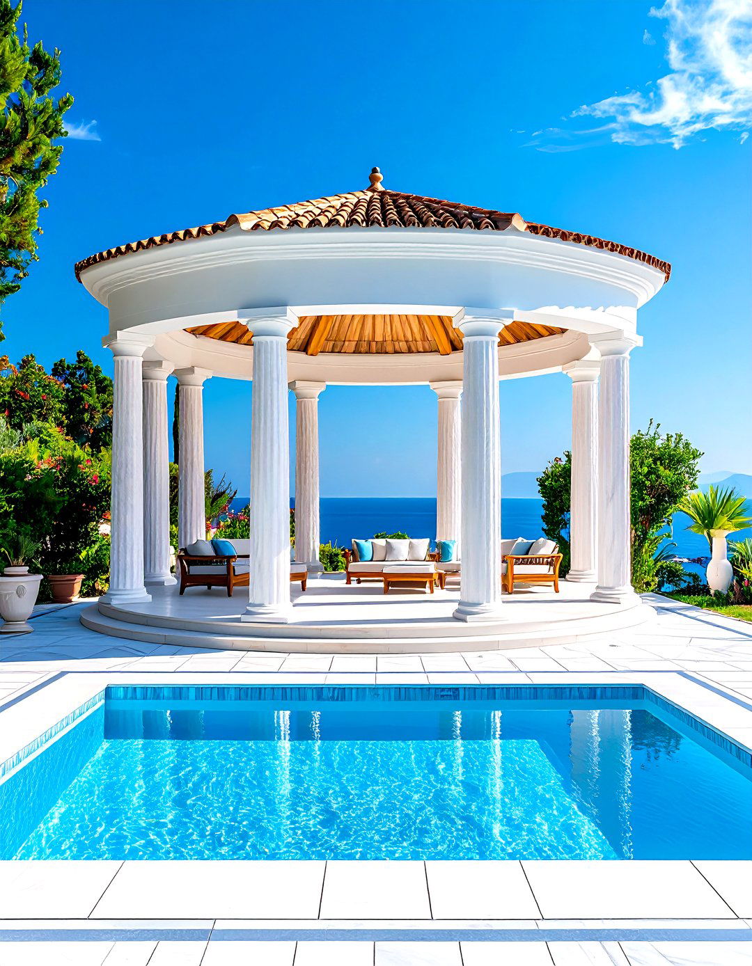 Classical Greek Pool Gazebo with Columns - 20 Pool Gazebo Ideas
