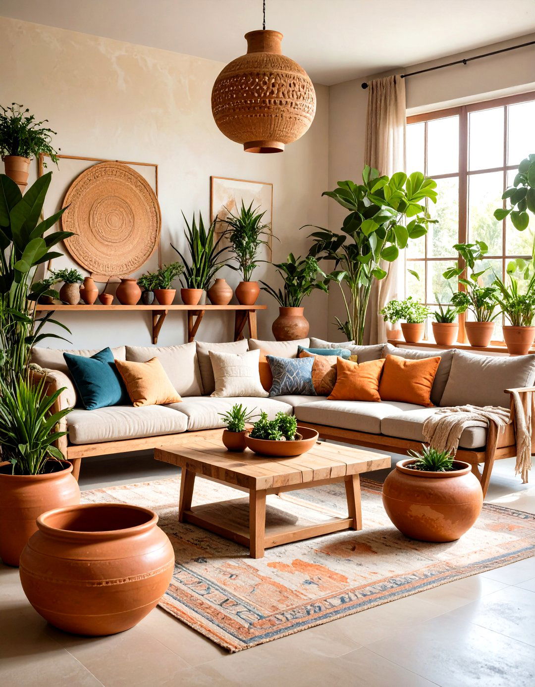 Clay Planters as Sculptural Accents - 20 Earthy Living Room Decor Ideas