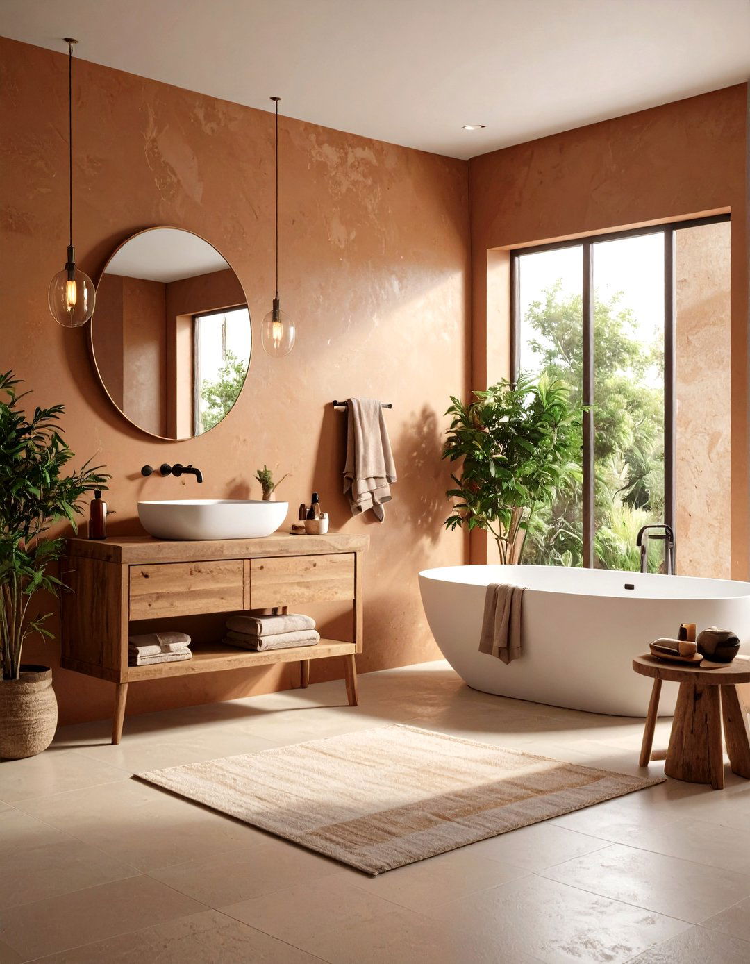 Clay Plaster Walls Regulate Humidity in the Bathroom - 20 Earthy Bathroom Ideas