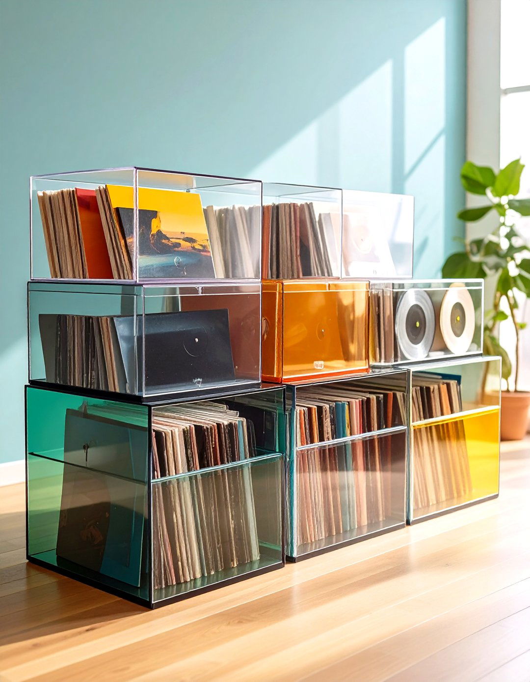 Clear Acrylic Boxes - 20 Vinyl Record Storage Ideas