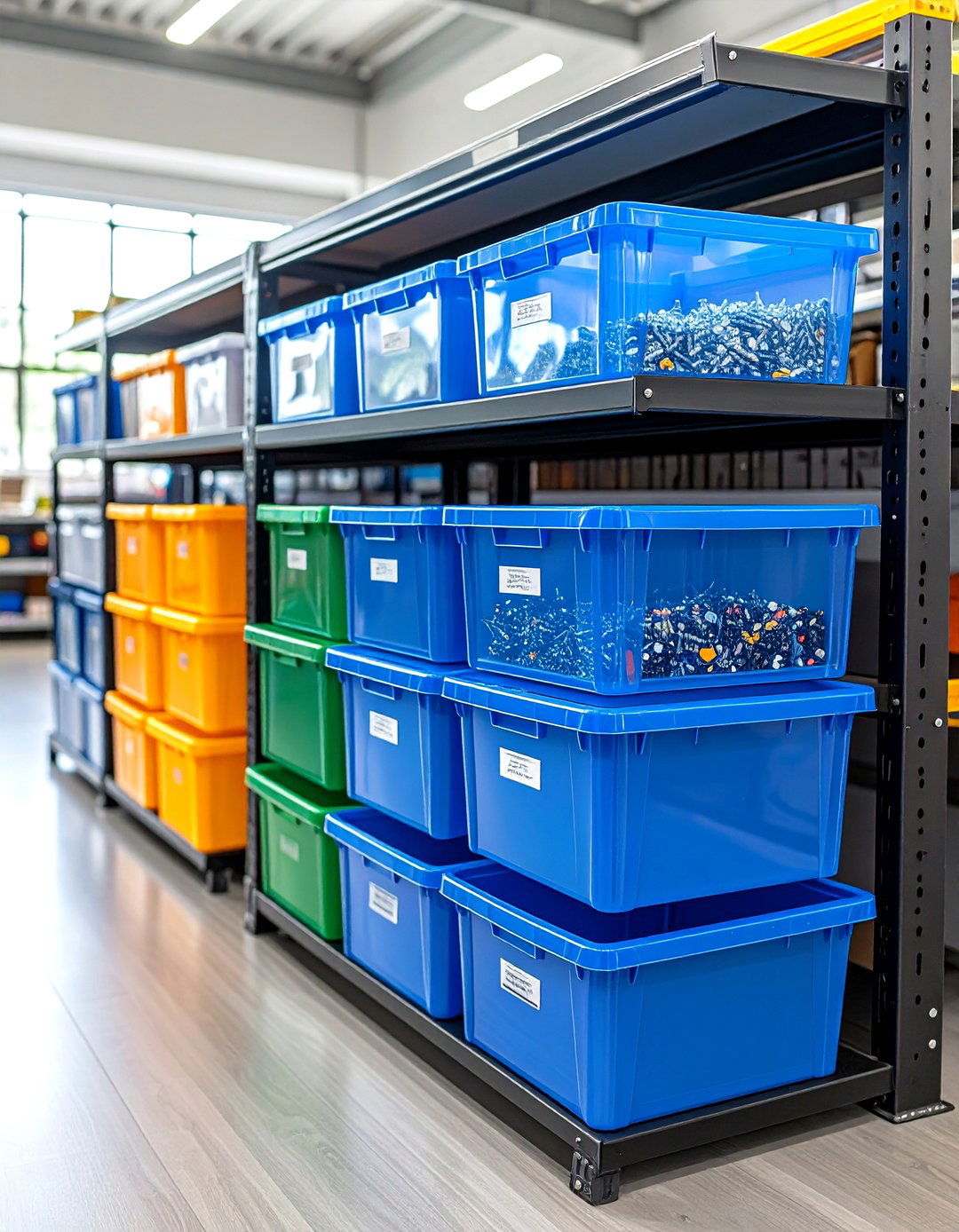 Clear Plastic Bins with Labels - 20 Shed Organization Ideas