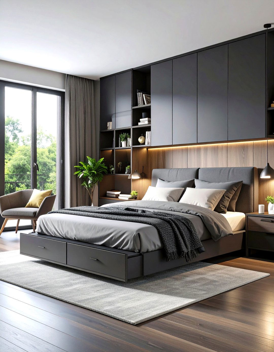 Clever Storage to Maintain Serenity - 20 Dark Bedroom Ideas