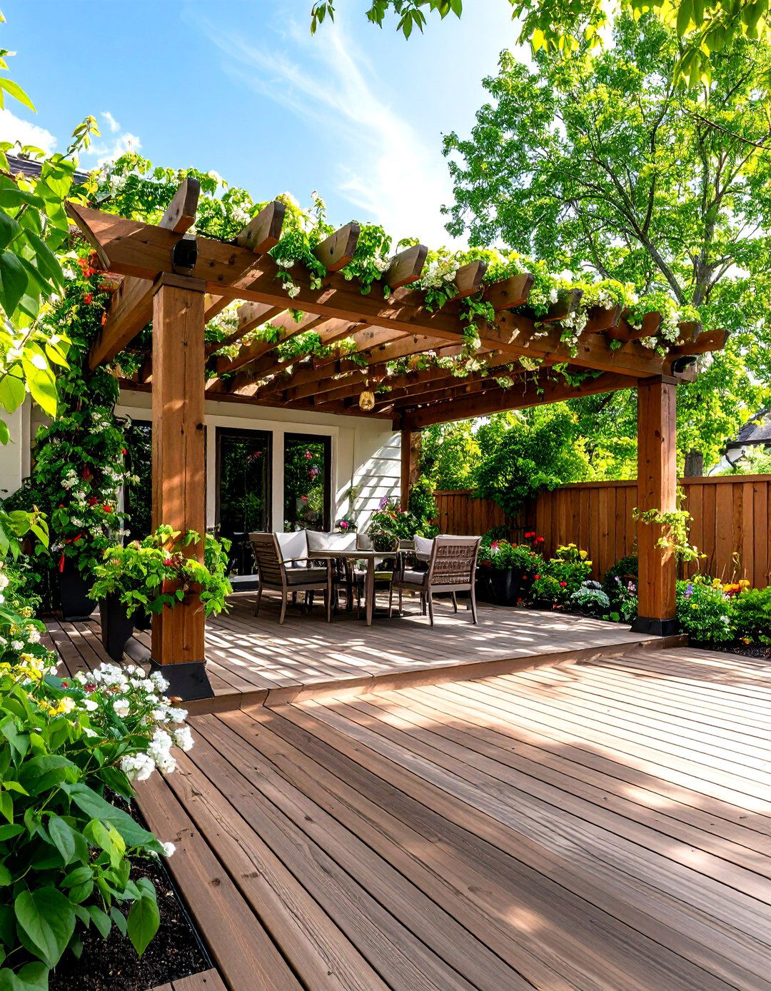Climber Covered Pergola for Deck Shade - 20 Deck Decorating Ideas With Plant