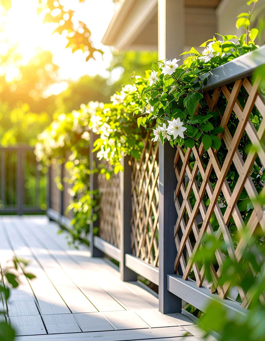 Climbing Vine Lattice Screens on Deck Railings - 20 Deck Privacy Ideas