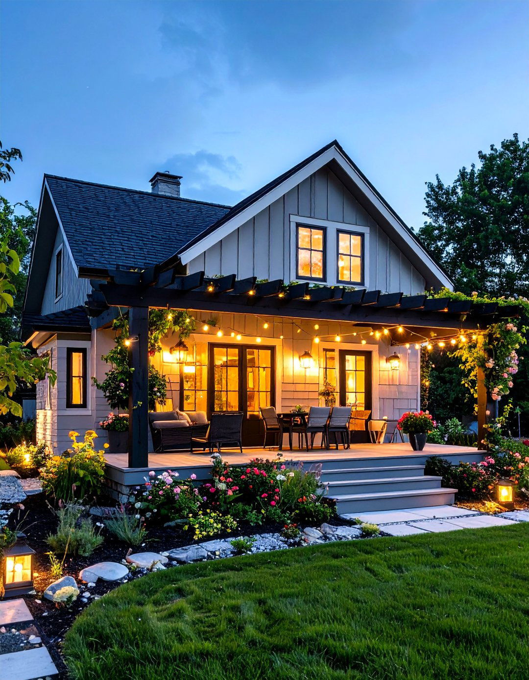 Cloud Grey Cottage with Black Pergola - 20 Grey House With Black Trim