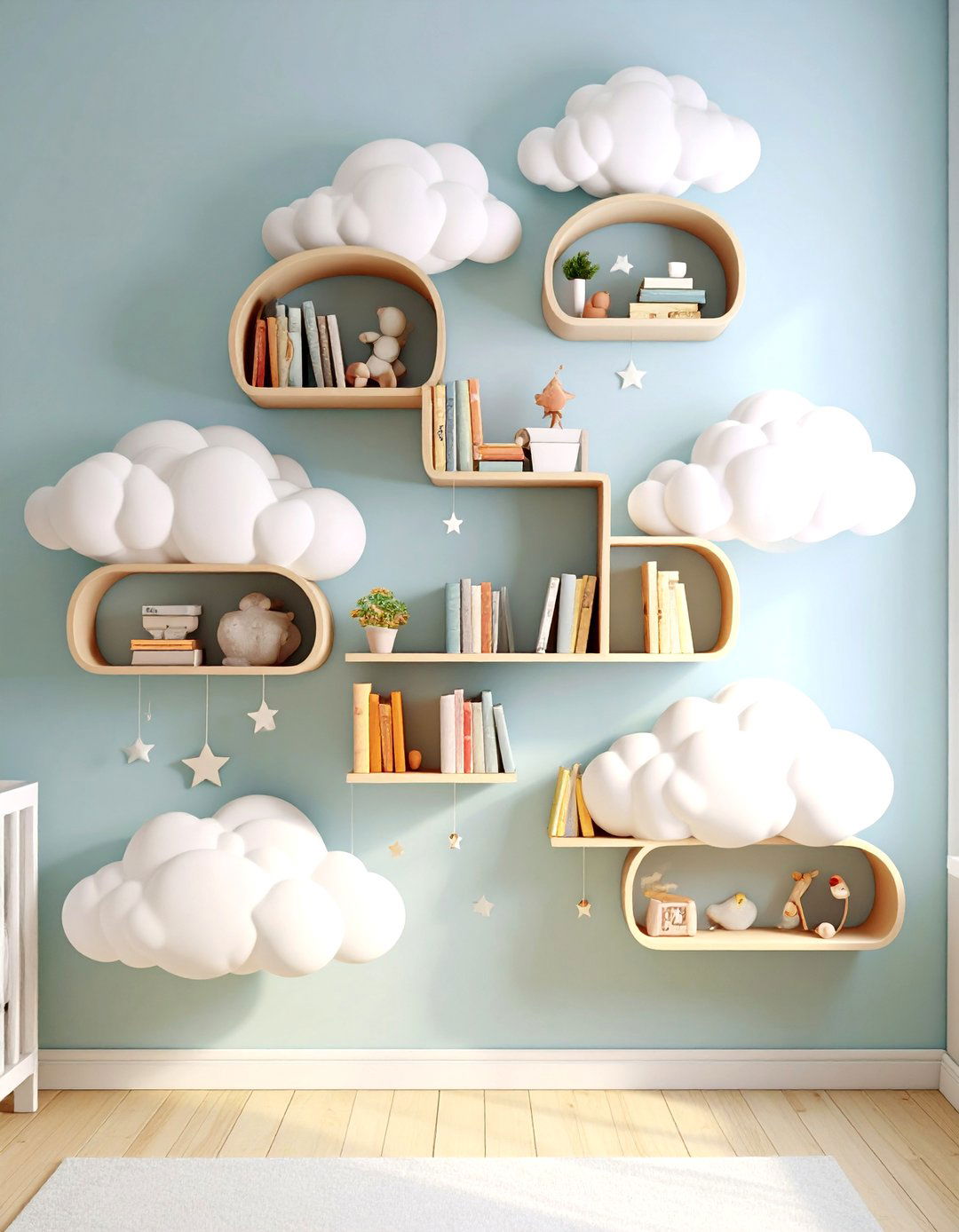 Cloud Themed Nursery Floating Shelves - 20 Cloud Themed Nursery Ideas