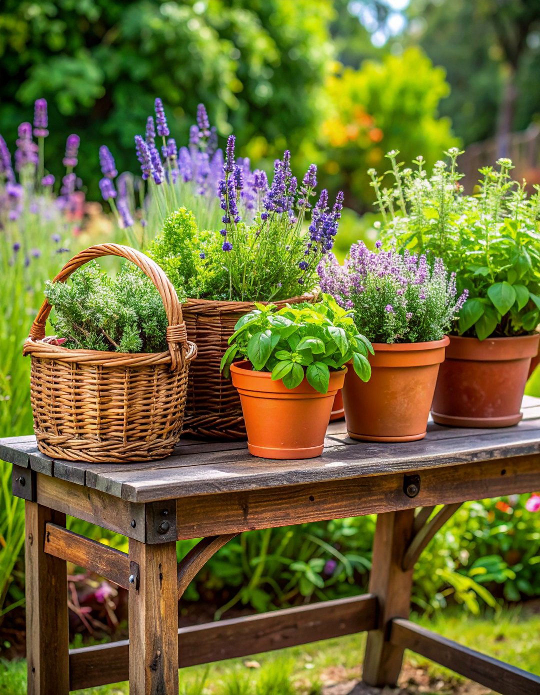Cluster Herbs in Mismatched Pots - 20 Boho Garden Ideas