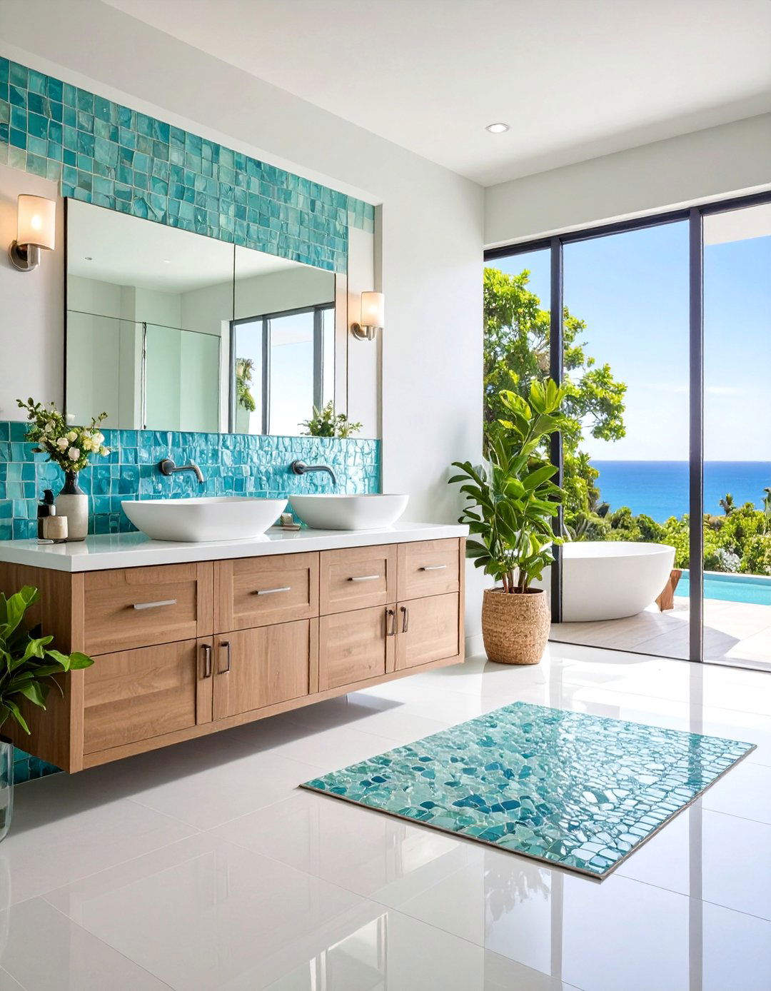 Coastal Bathroom Sea Glass Tile Backsplash - 20 Coastal Bathroom Ideas