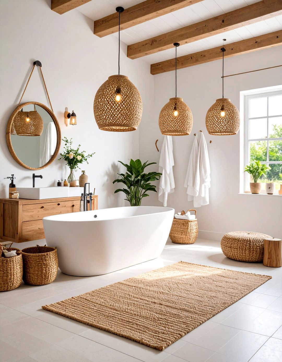 Coastal Bathroom Woven Texture Accents - 20 Coastal Bathroom Ideas
