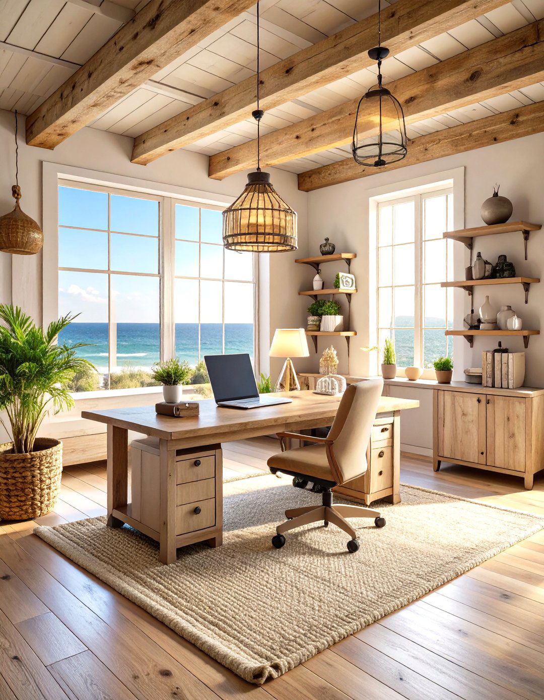 Coastal Beach House Loft Office Escape - 20 Loft Office Ideas
