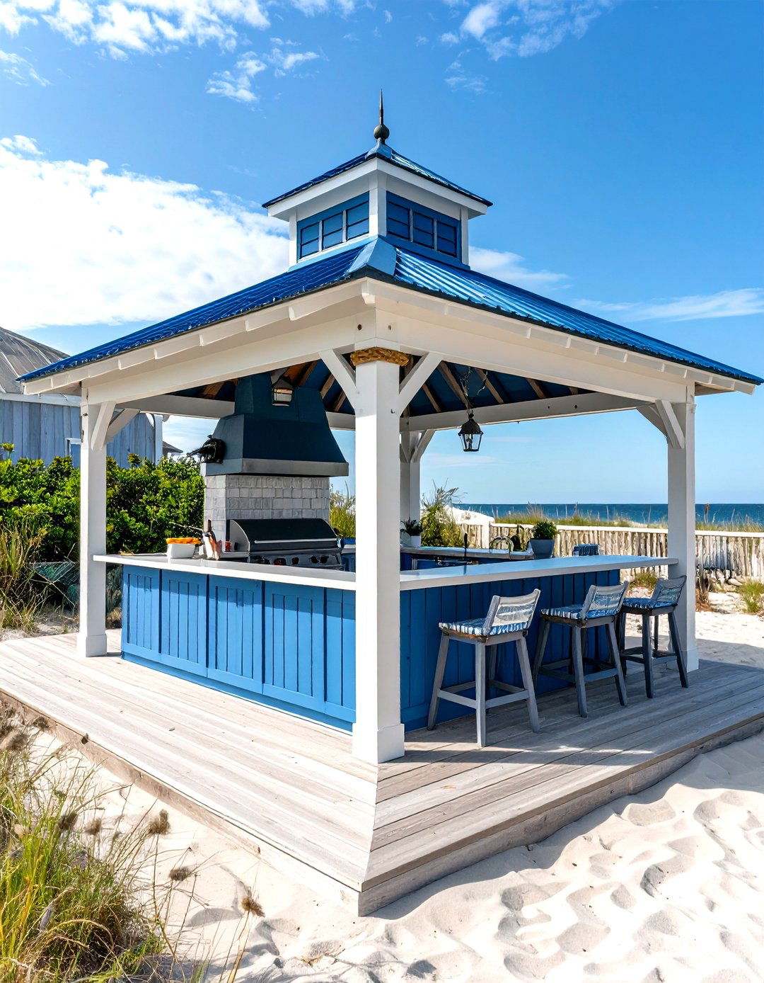 Coastal Beach Themed Outdoor Kitchen with a Gazebo - 20 Outdoor Kitchen with a Gazebo Ideas