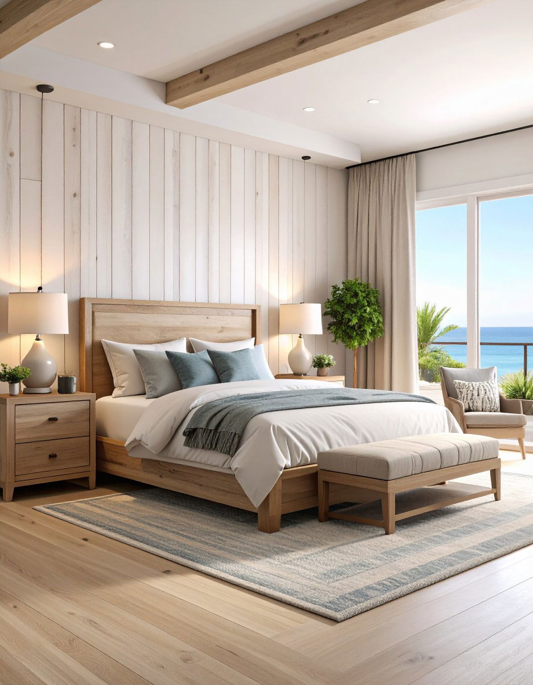 Coastal Bedroom Accent Walls with Shiplap and Wood Paneling - 20 Coastal Bedroom Ideas