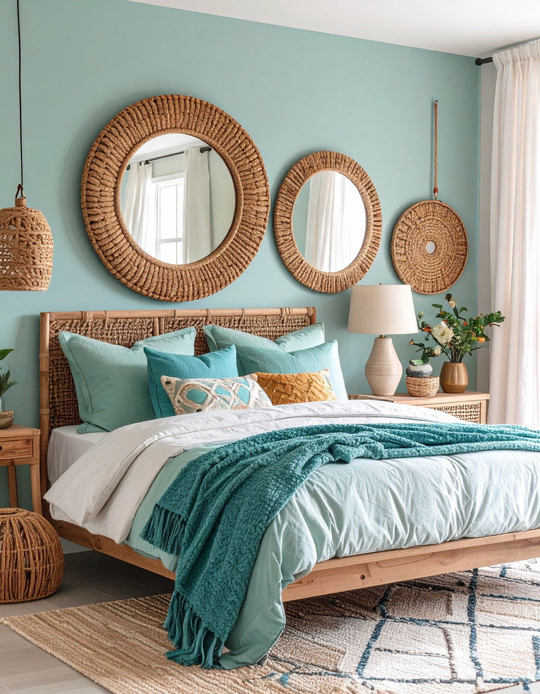 Coastal Bedroom Mirrors with Natural Frame Materials - 20 Coastal Bedroom Ideas