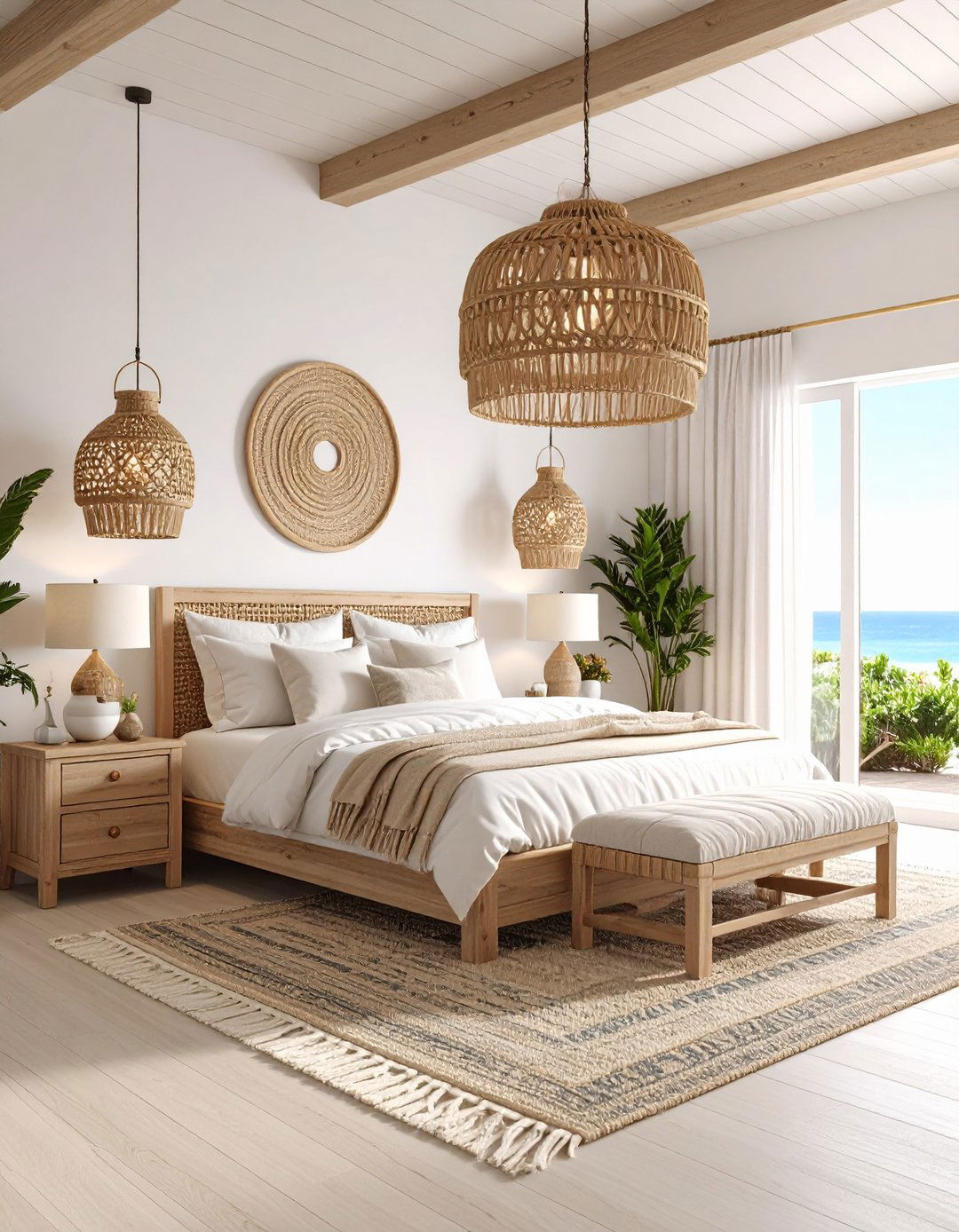 Coastal Bedroom Natural Lighting with Woven Fixtures - 20 Coastal Bedroom Ideas