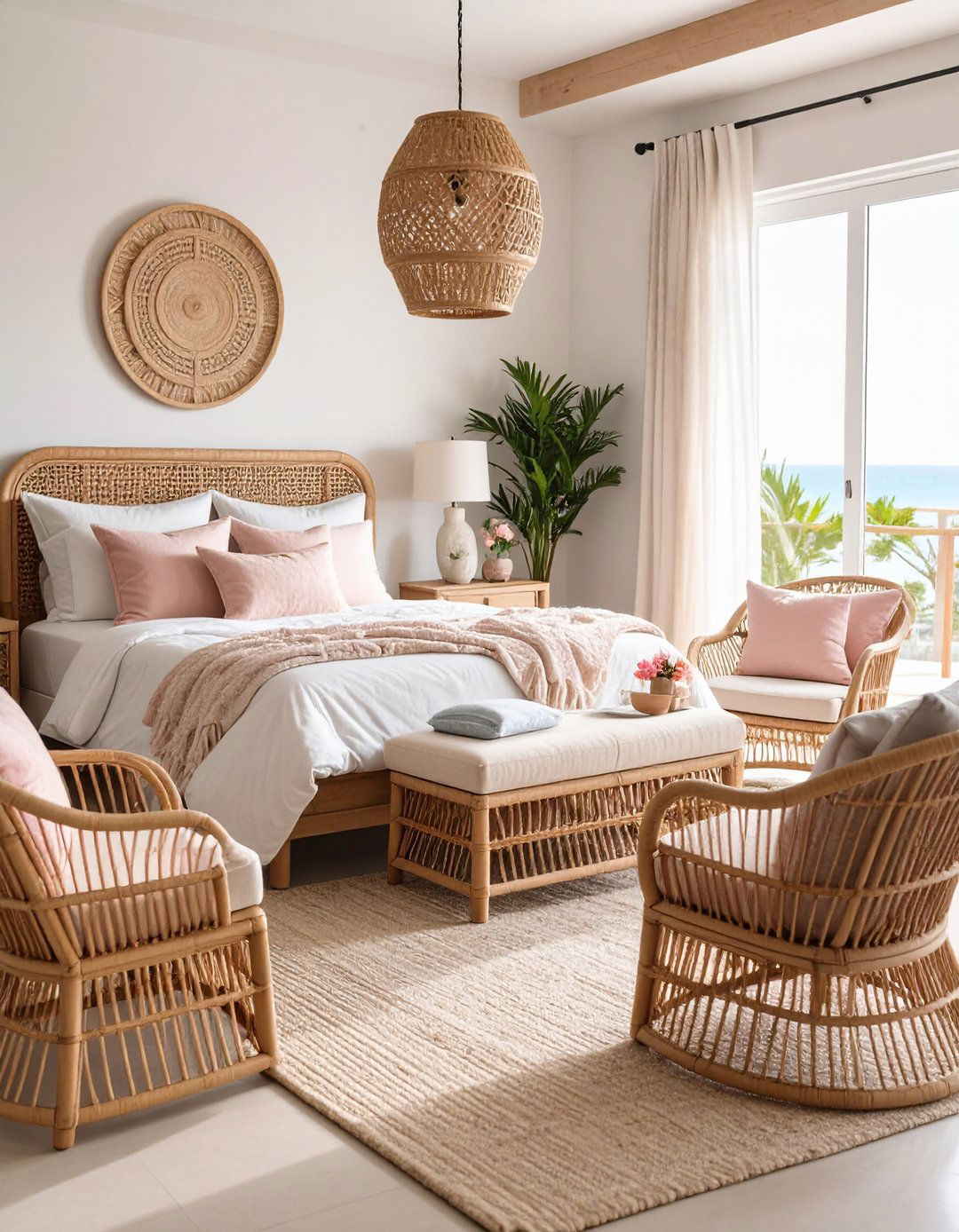 Coastal Bedroom Seating with Wicker and Upholstered Comfort - 20 Coastal Bedroom Ideas
