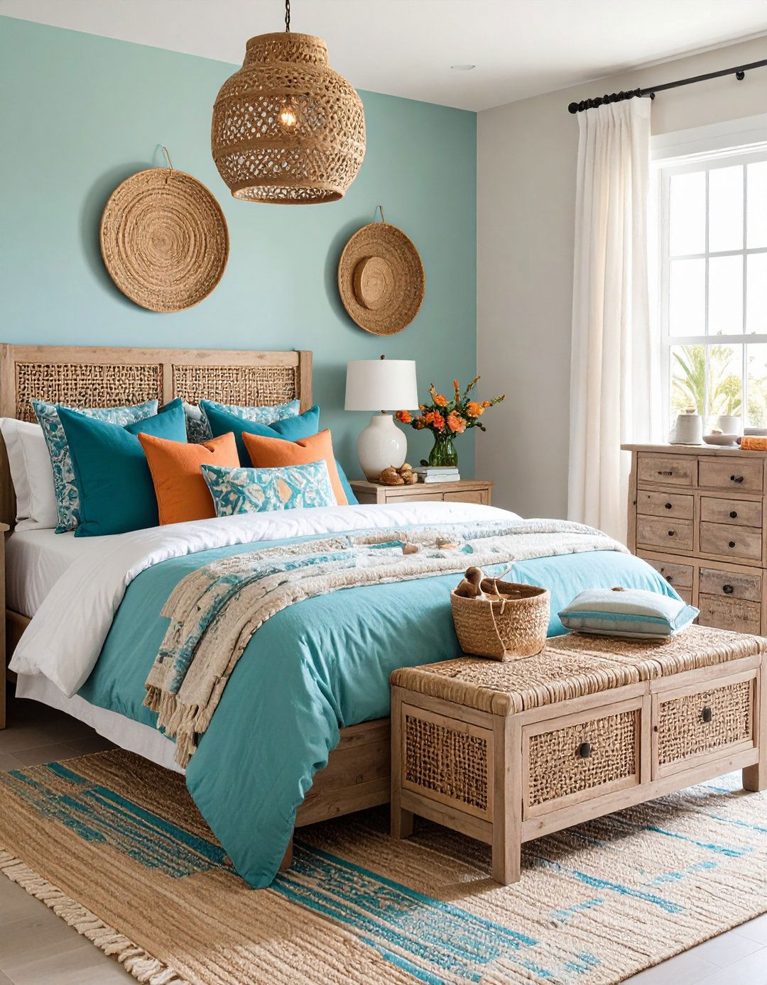 Coastal Bedroom Storage with Woven Baskets and Natural Materials - 20 Coastal Bedroom Ideas