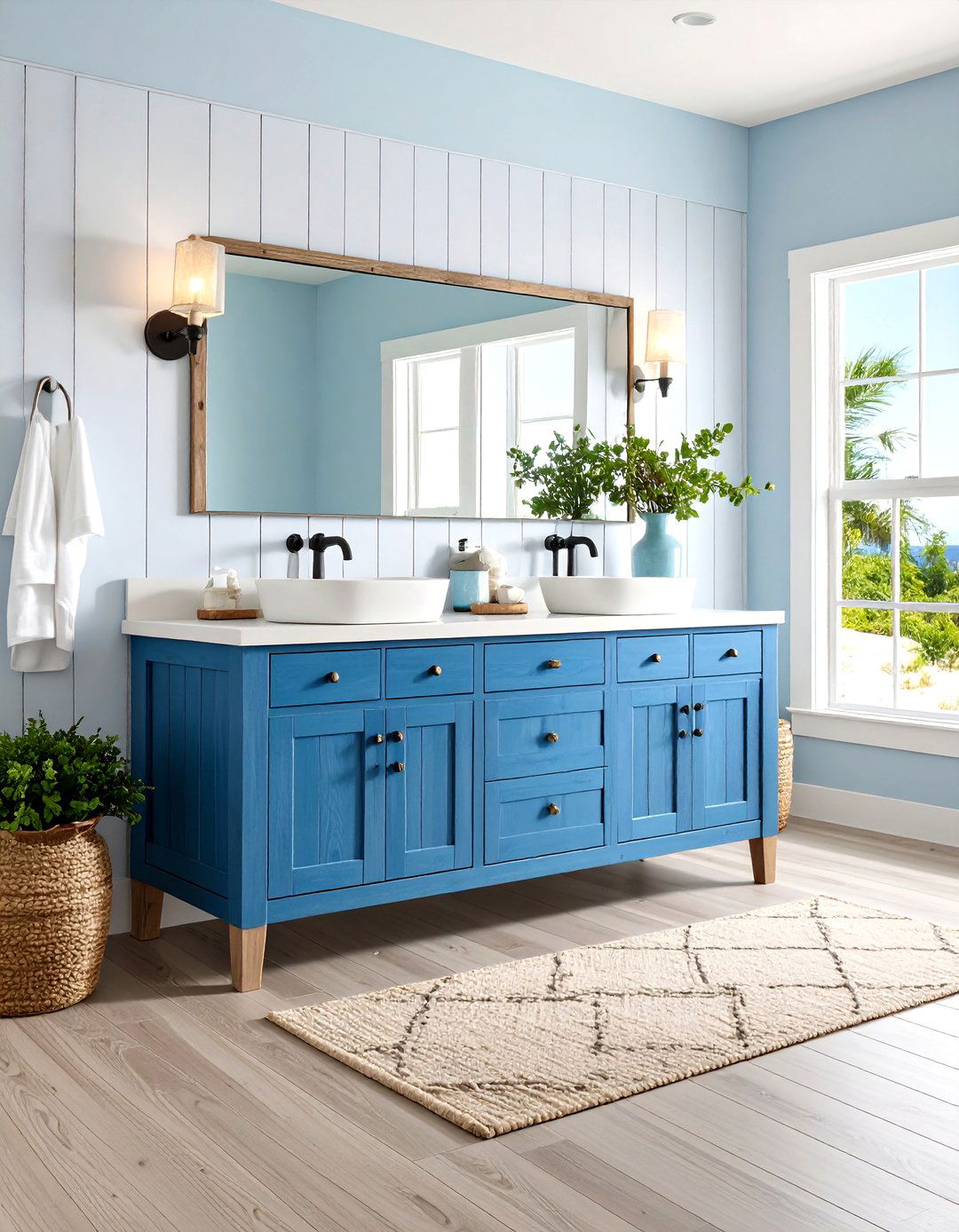 Coastal Blue Bathroom Vanity with Natural Wood Accents - 20 Blue Bathroom Vanity Ideas