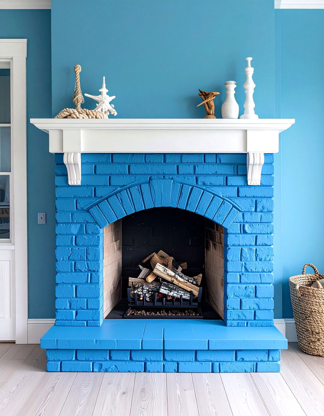 Coastal Blue Fireplace Accent - 20 Fireplace Paint Ideas