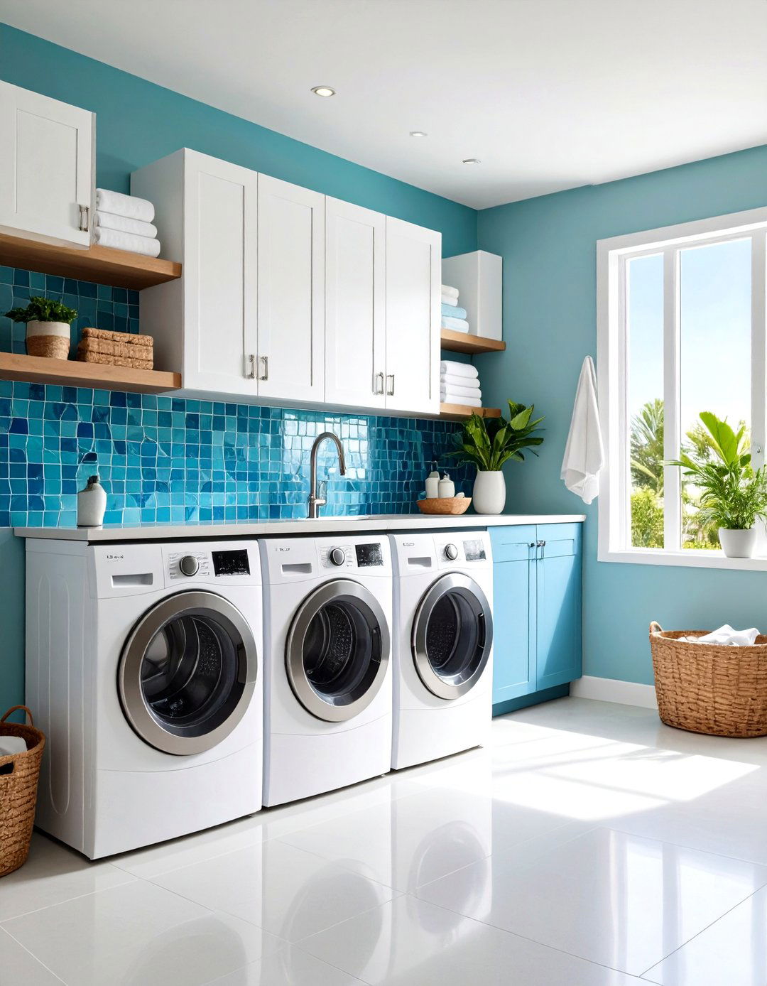 Coastal Blue Glass Tile Laundry Room Backsplash - 20 Laundry Room Backsplash Ideas