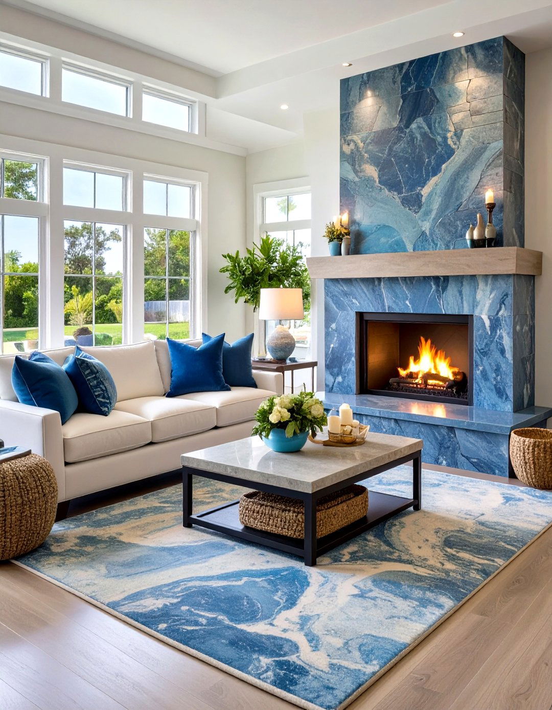 Coastal Blue Gray Quartz Fireplace Surround - 20 Quartz Fireplace Surround Ideas