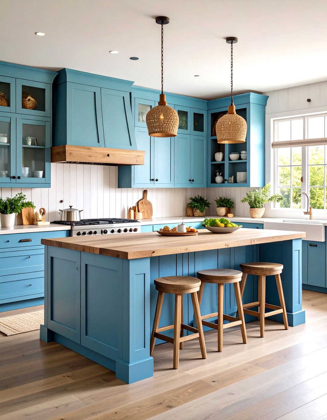 Coastal Blue Kitchen Island with Natural Wood Accents - 20 Blue Kitchen Island Ideas