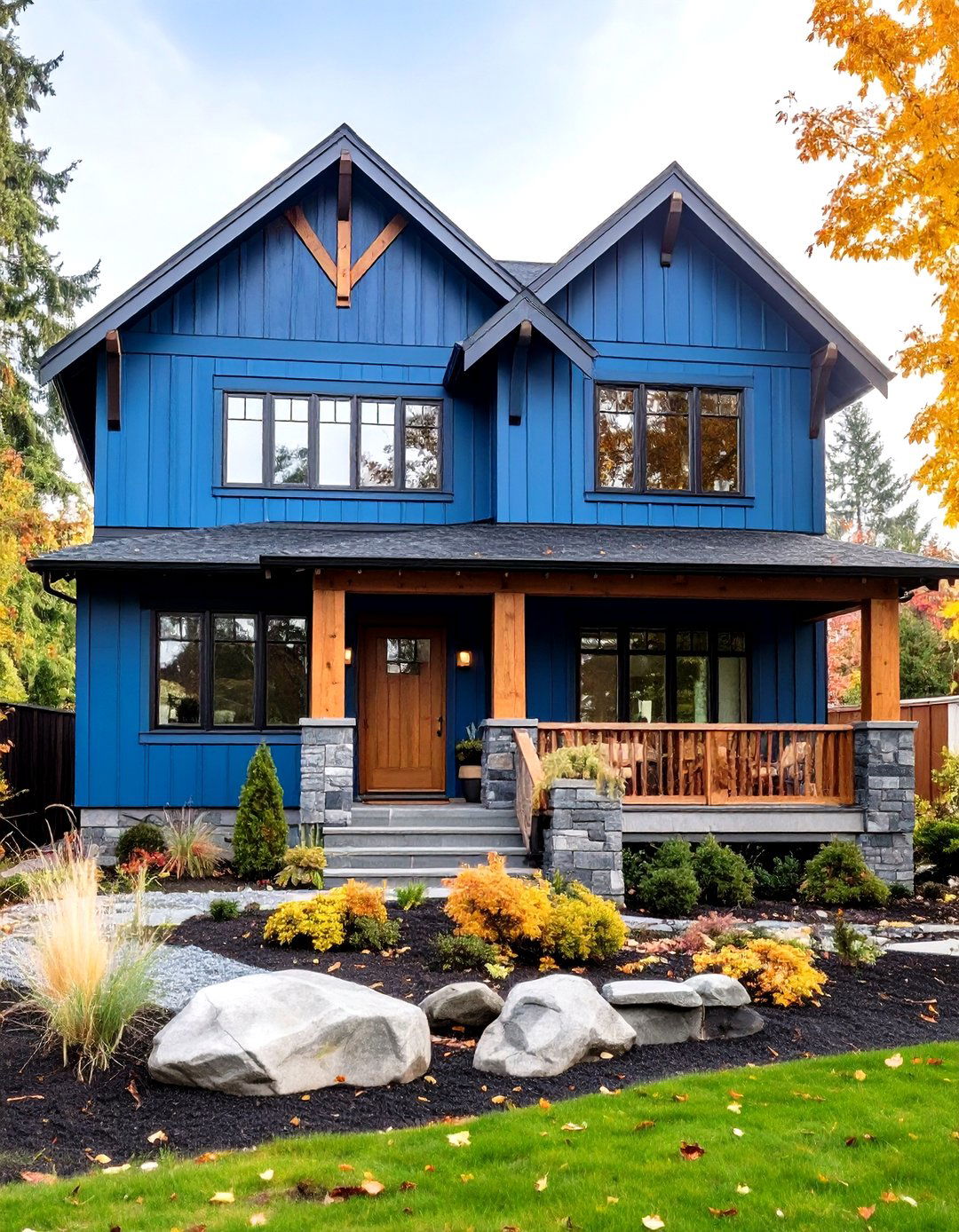 Coastal Blue Midnight Blue Siding Mixed Material Design - 20 Midnight Blue & Dark Blue House Siding Colors