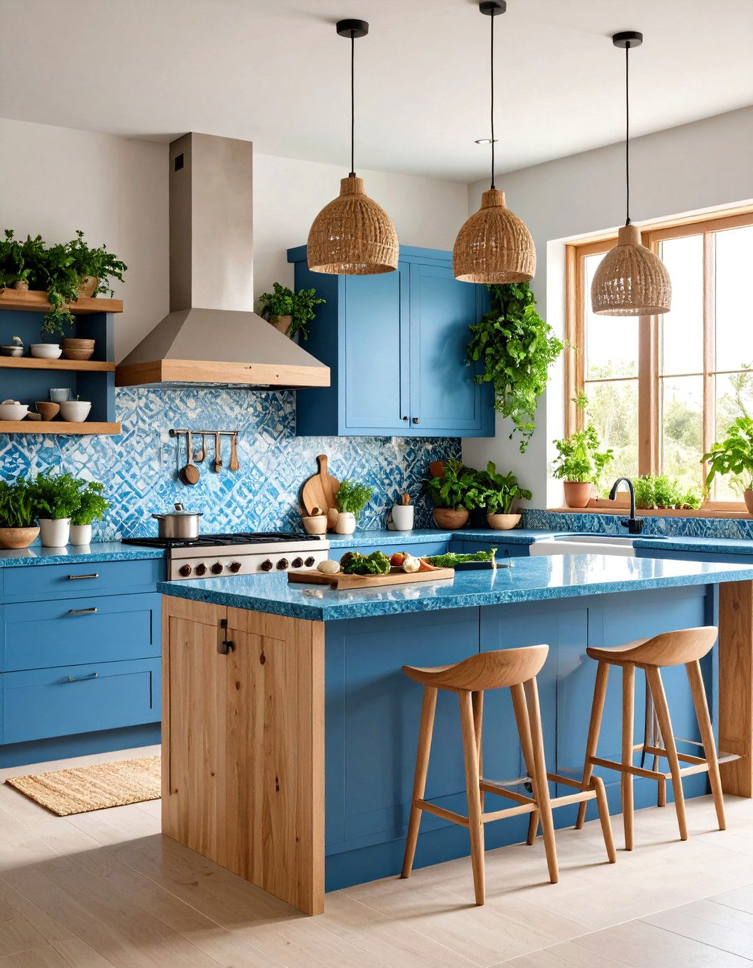 Coastal Blue Recycled Glass Kitchen with Sustainable Elements - 20 kitchens with blue countertops