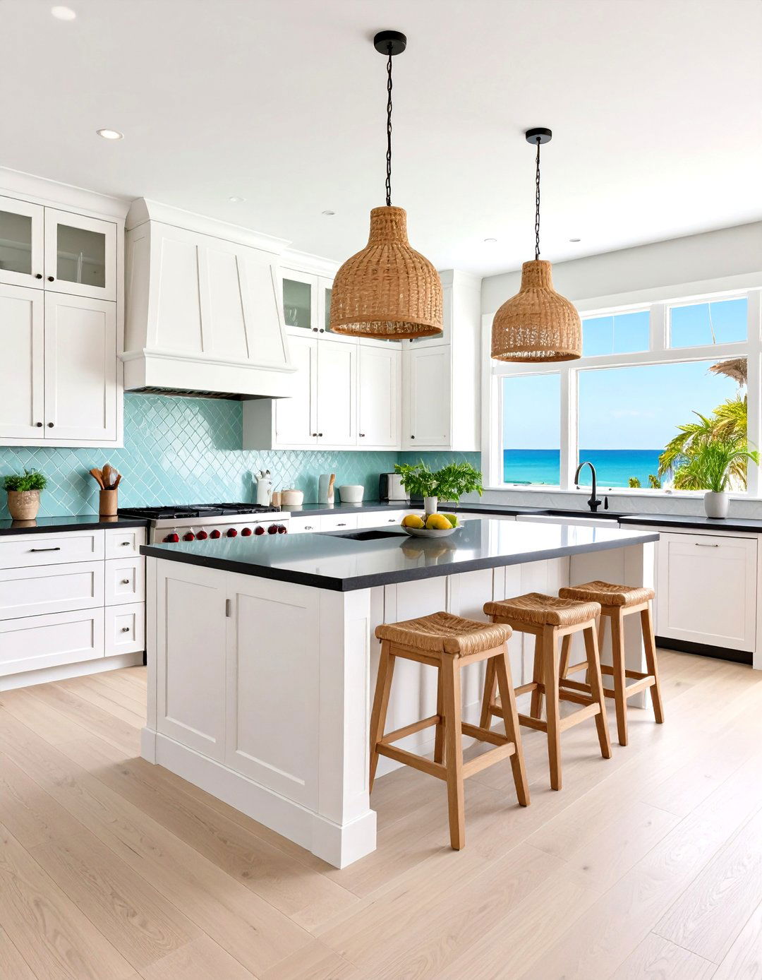 Coastal Breeze White Kitchen with Black Countertops - 20 white kitchen with black countertops ideas
