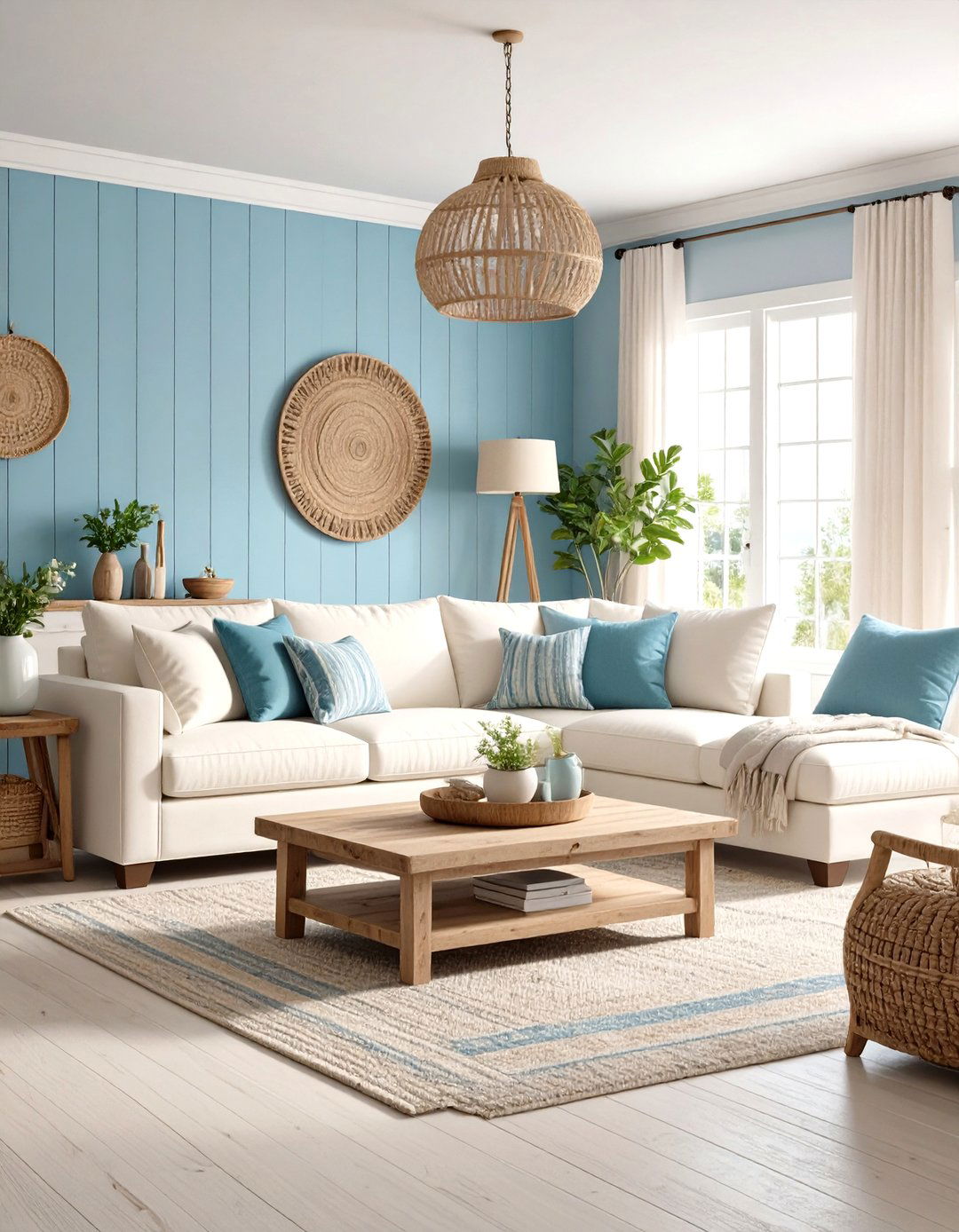 Coastal Calm Cream Couch and Seaside Blues - 20 Cream Couch Living Room Ideas