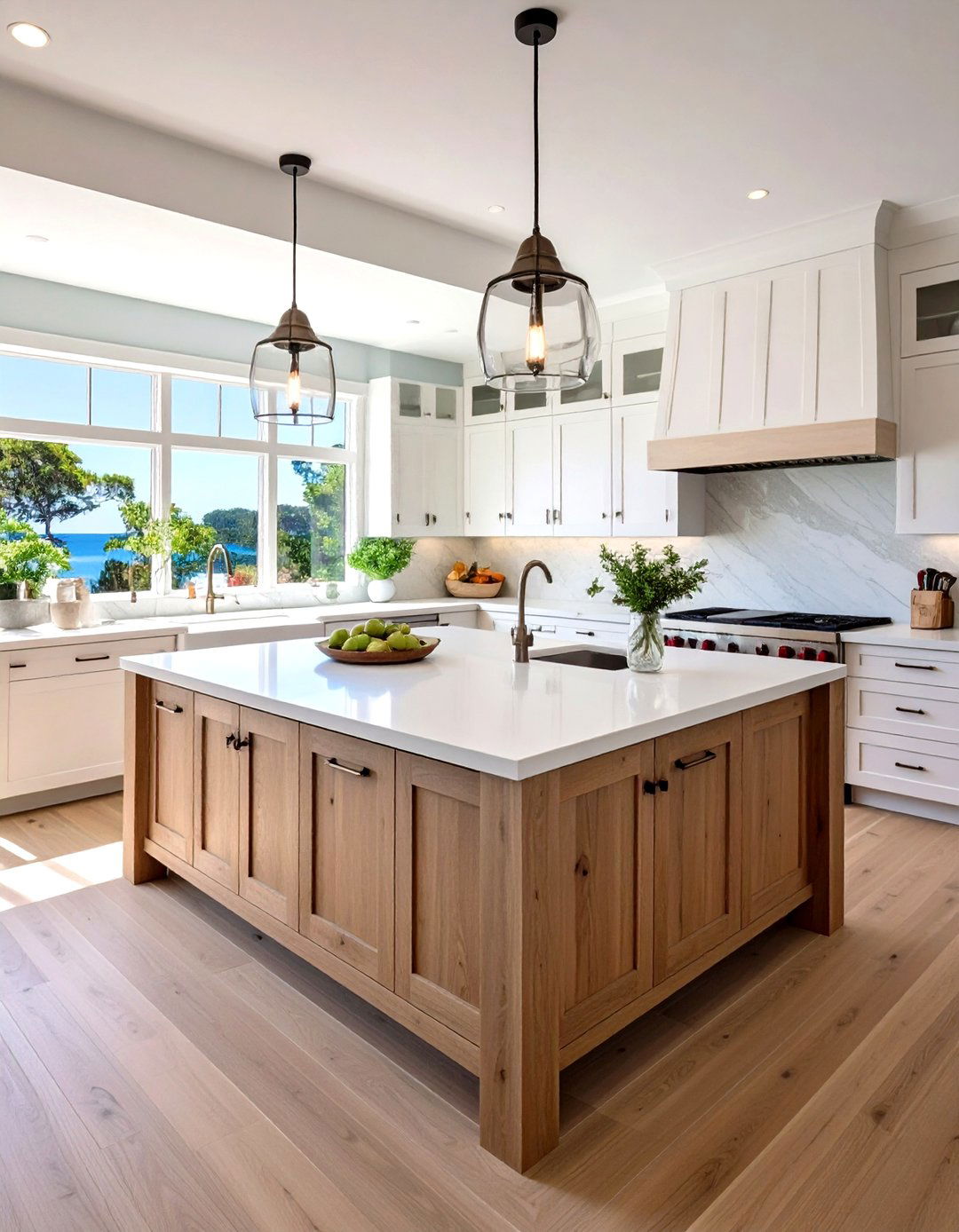 Coastal Calm Palette of Whites and Woods - 20 Double Island Kitchen Ideas
