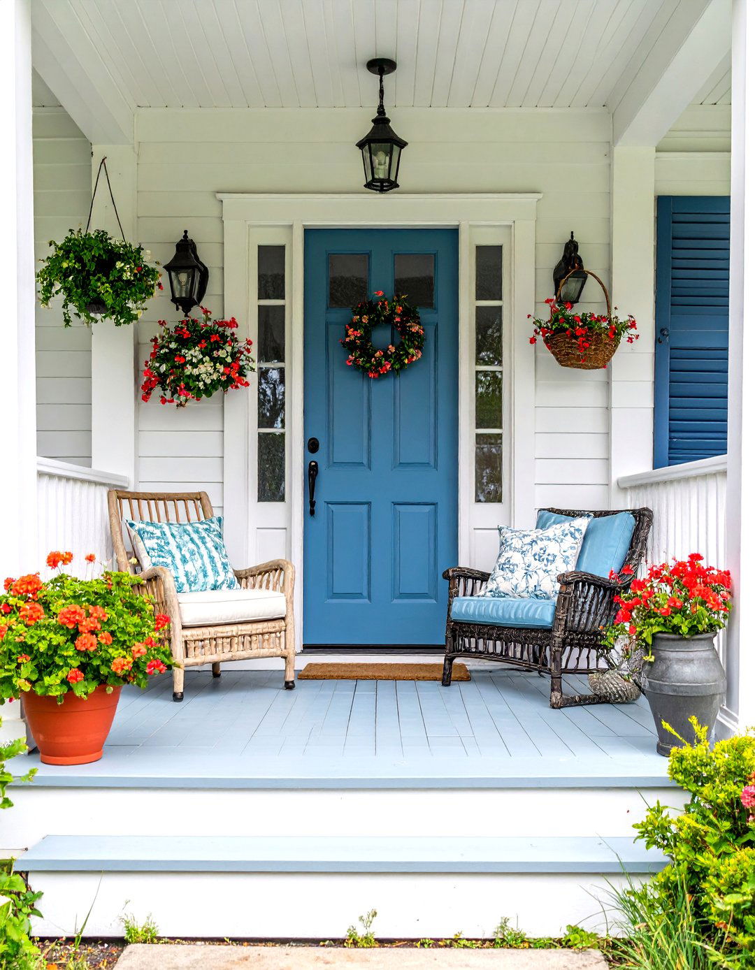 Coastal Color Themed Cape Cod Front Porch - 20 Small Cape Cod Front Porch Ideas
