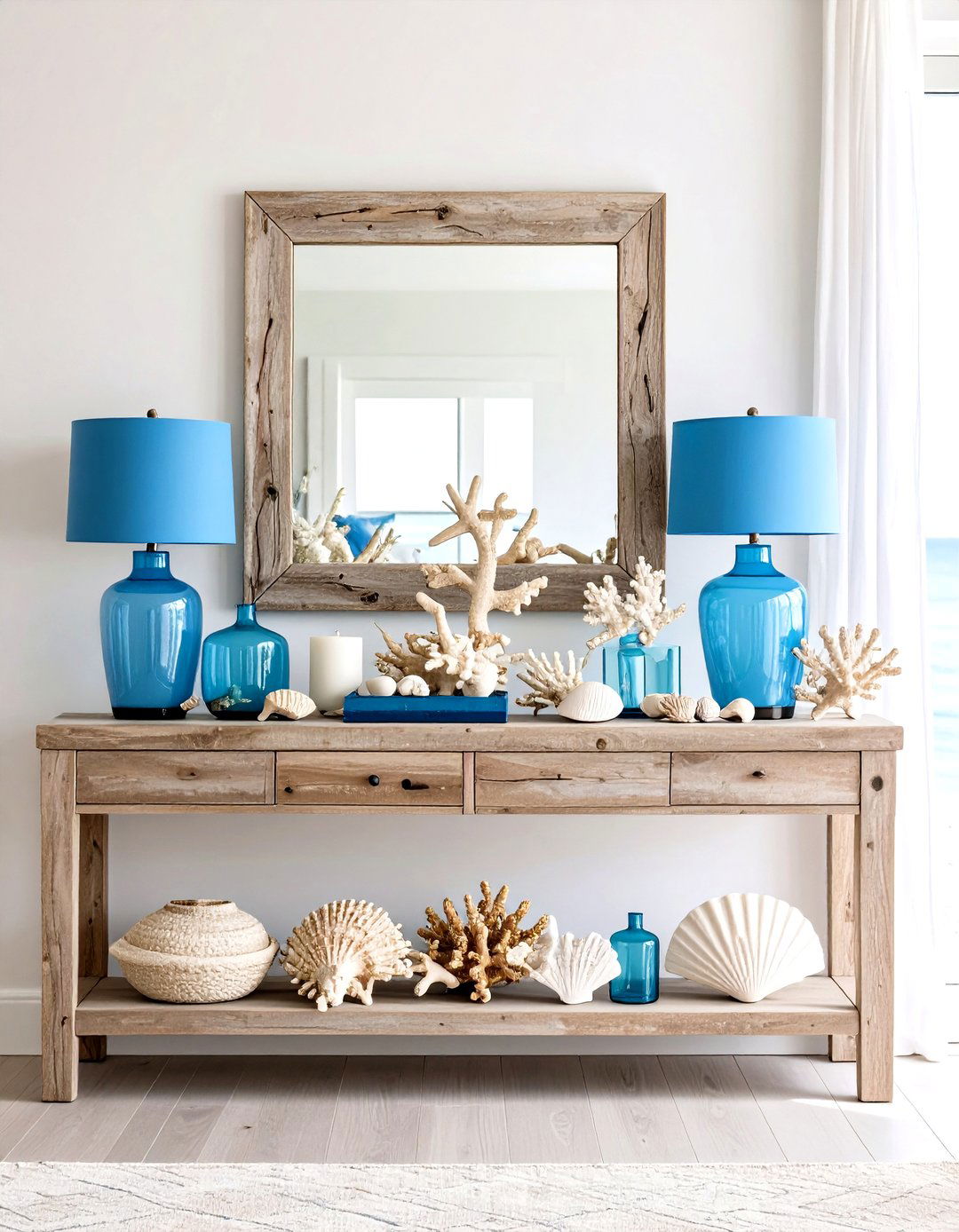 Coastal Console Table with Driftwood and Ocean Elements - 20 Console Table Decor Ideas