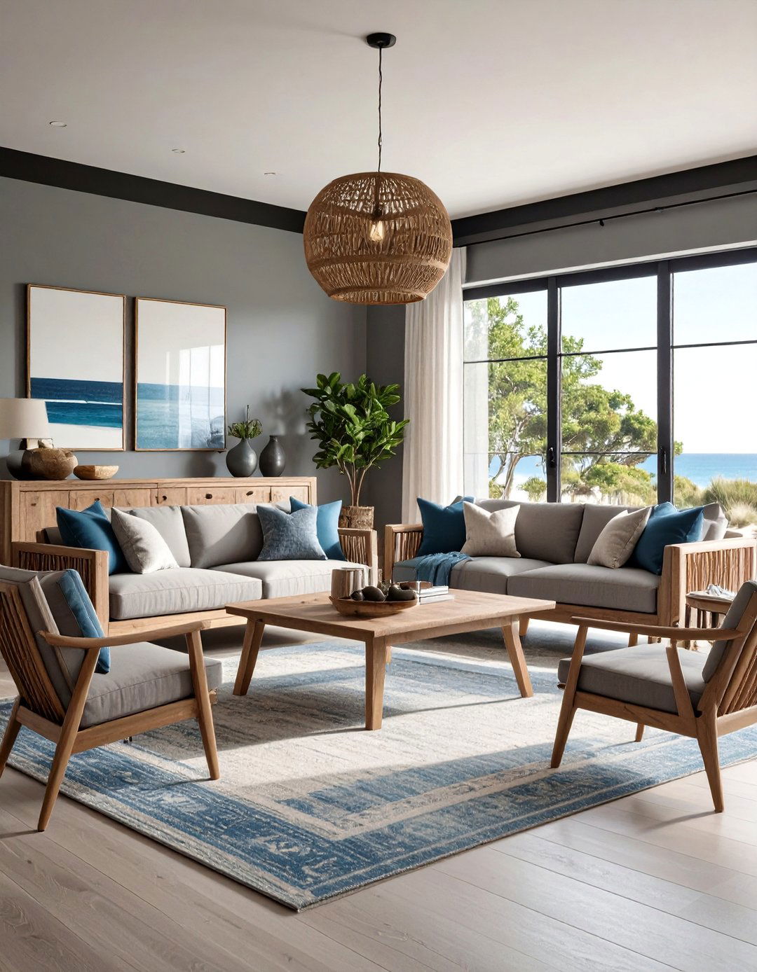 Coastal Contemporary Living Room With Grey Walls and Black Trim - 20 Living Room With Grey Walls and Black Trim